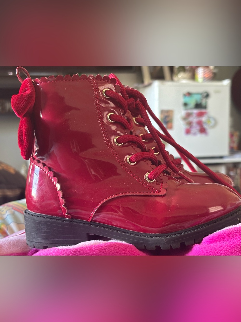 Women's Red Patent Lace-Up Ankle Boots